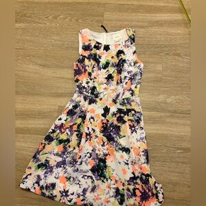 Maeve Anthropologie Neon Floral Printed Fit and Flare Dress